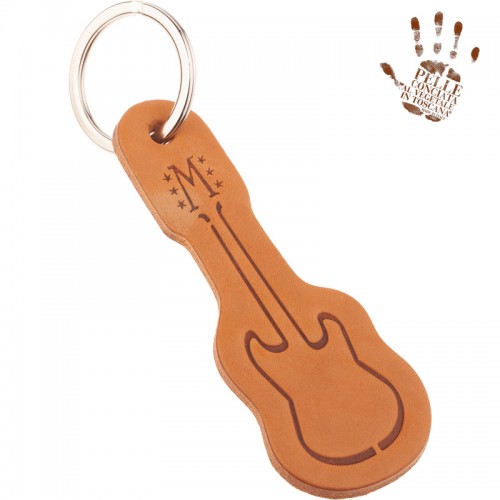 G STRATUS Guitar Keychain portachiavi in Vera Pelle Conciata al Vegetale